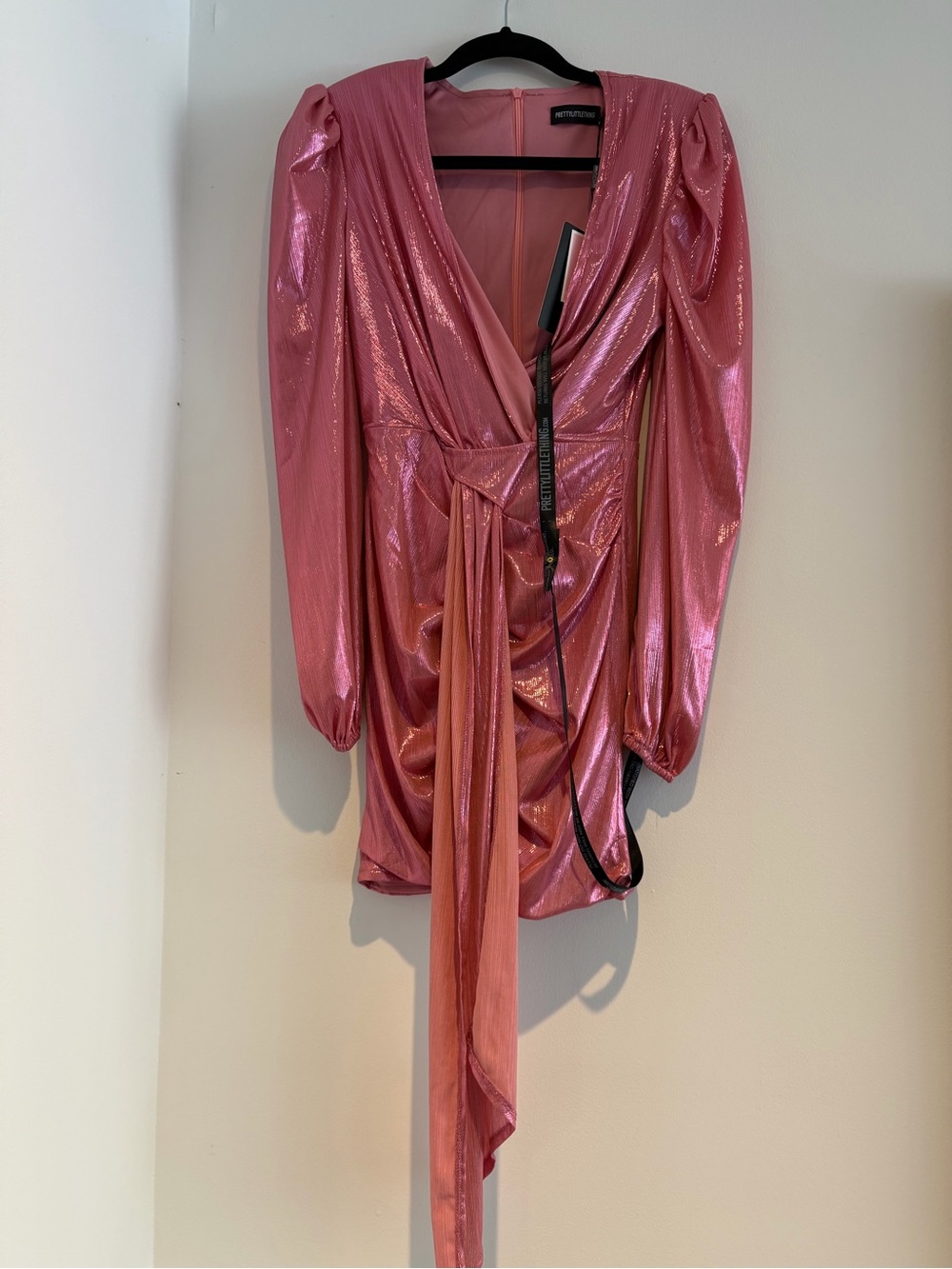 PrettyLittleThing Pink Metallic Draped Mini Dress